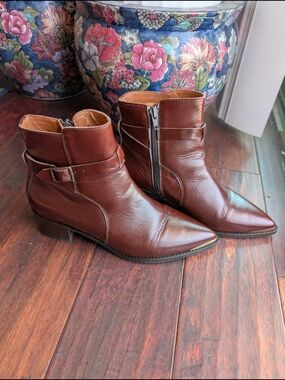 Jonak Paris Pointed Toe Heeled Boots In Brown Metal Toe Size 38, 7.5